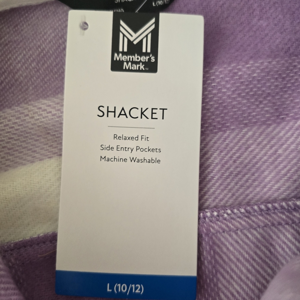 NWT Member's Mark Girl's Relaxed Fit Plaid Shacket Purple Plaid - Picture 5 of 8